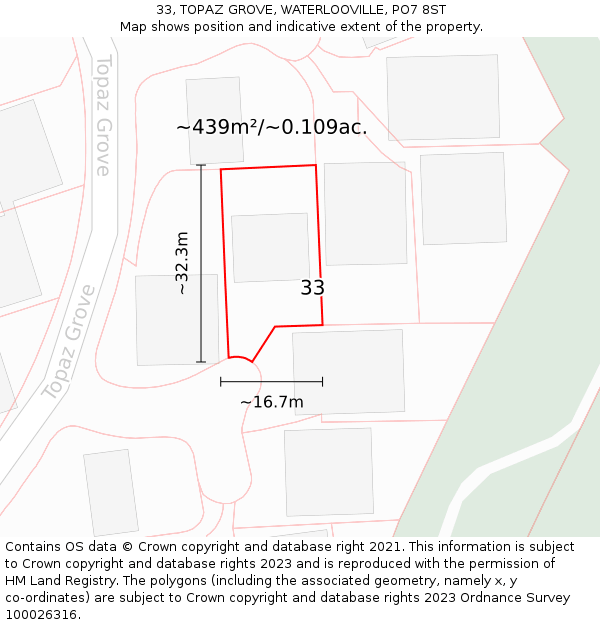 33, TOPAZ GROVE, WATERLOOVILLE, PO7 8ST: Plot and title map
