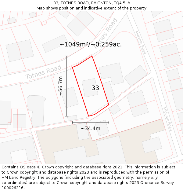 33, TOTNES ROAD, PAIGNTON, TQ4 5LA: Plot and title map