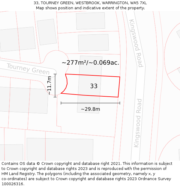 33, TOURNEY GREEN, WESTBROOK, WARRINGTON, WA5 7XL: Plot and title map