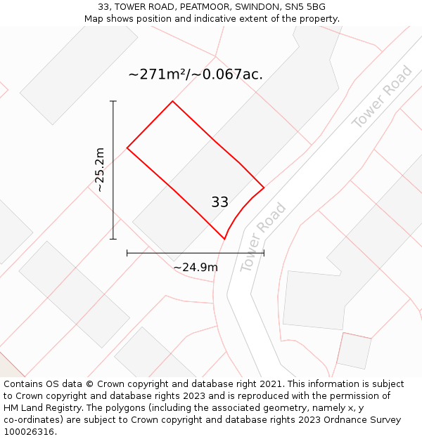 33, TOWER ROAD, PEATMOOR, SWINDON, SN5 5BG: Plot and title map