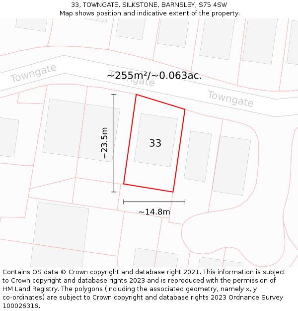 33, TOWNGATE, SILKSTONE, BARNSLEY, S75 4SW: Plot and title map