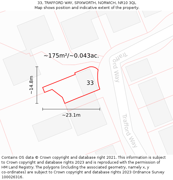 33, TRAFFORD WAY, SPIXWORTH, NORWICH, NR10 3QL: Plot and title map