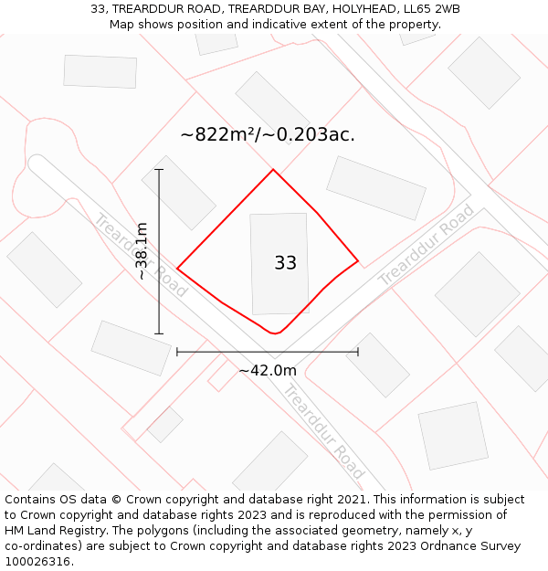 33, TREARDDUR ROAD, TREARDDUR BAY, HOLYHEAD, LL65 2WB: Plot and title map