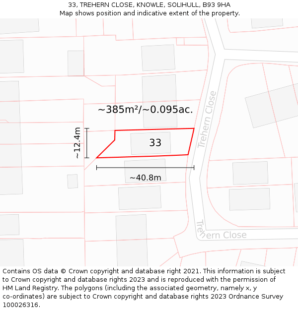 33, TREHERN CLOSE, KNOWLE, SOLIHULL, B93 9HA: Plot and title map