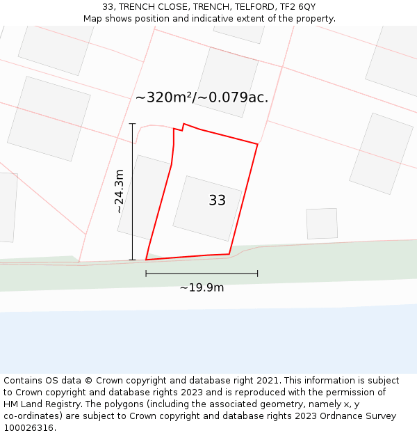33, TRENCH CLOSE, TRENCH, TELFORD, TF2 6QY: Plot and title map