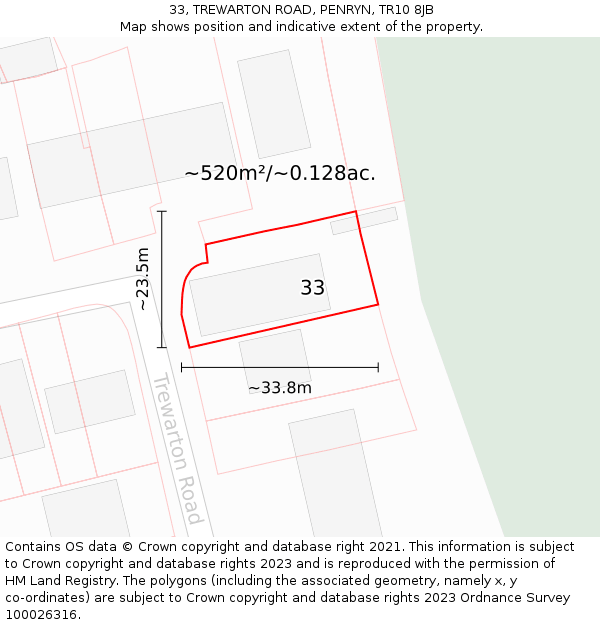 33, TREWARTON ROAD, PENRYN, TR10 8JB: Plot and title map