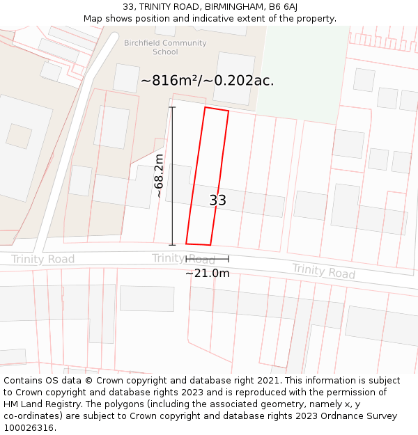 33, TRINITY ROAD, BIRMINGHAM, B6 6AJ: Plot and title map