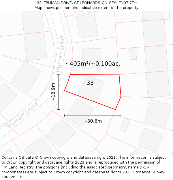33, TRUMAN DRIVE, ST LEONARDS-ON-SEA, TN37 7TH: Plot and title map