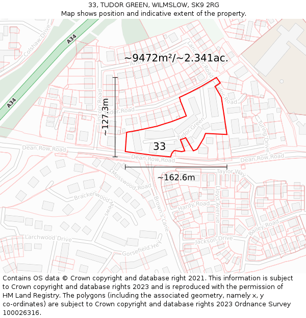 33, TUDOR GREEN, WILMSLOW, SK9 2RG: Plot and title map