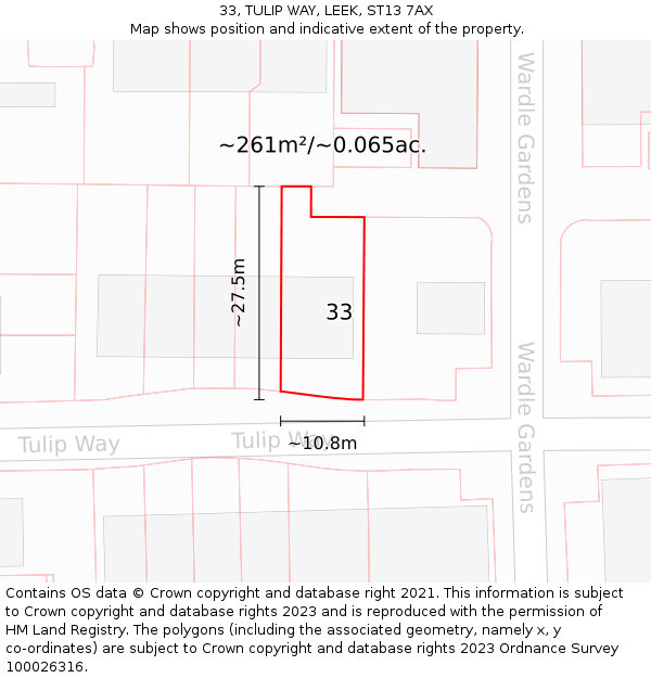 33, TULIP WAY, LEEK, ST13 7AX: Plot and title map