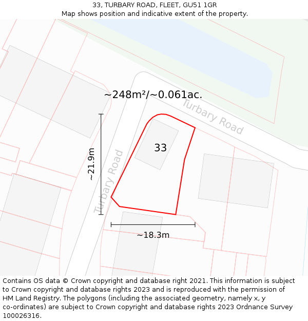 33, TURBARY ROAD, FLEET, GU51 1GR: Plot and title map