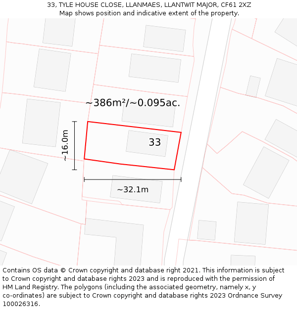 33, TYLE HOUSE CLOSE, LLANMAES, LLANTWIT MAJOR, CF61 2XZ: Plot and title map