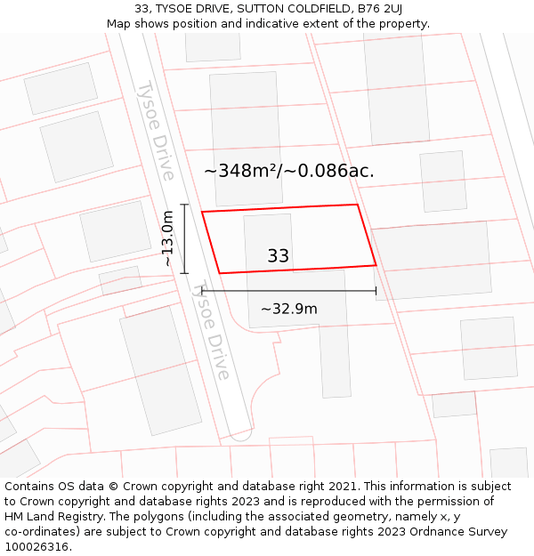 33, TYSOE DRIVE, SUTTON COLDFIELD, B76 2UJ: Plot and title map
