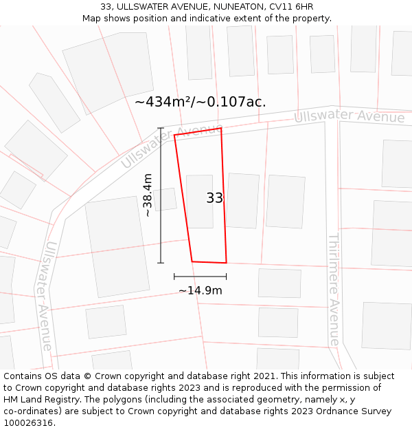 33, ULLSWATER AVENUE, NUNEATON, CV11 6HR: Plot and title map
