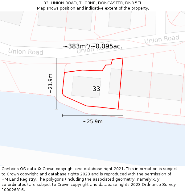 33, UNION ROAD, THORNE, DONCASTER, DN8 5EL: Plot and title map