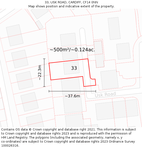 33, USK ROAD, CARDIFF, CF14 0NN: Plot and title map