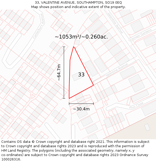 33, VALENTINE AVENUE, SOUTHAMPTON, SO19 0EQ: Plot and title map