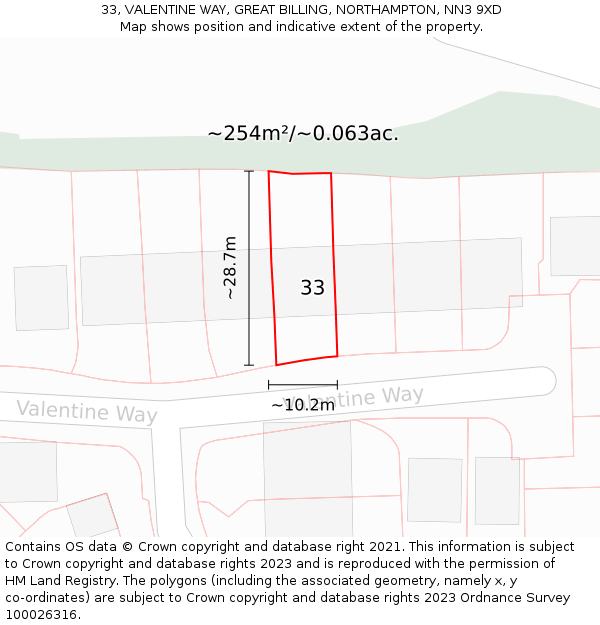 33, VALENTINE WAY, GREAT BILLING, NORTHAMPTON, NN3 9XD: Plot and title map
