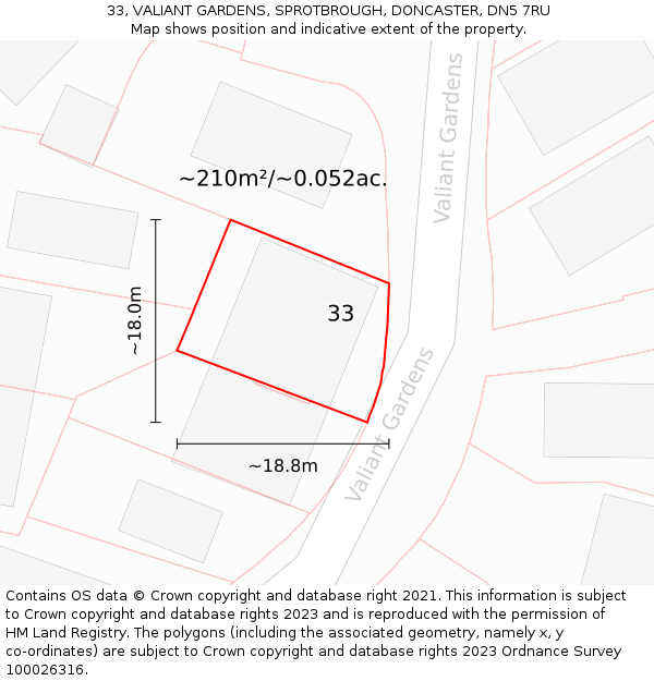 33, VALIANT GARDENS, SPROTBROUGH, DONCASTER, DN5 7RU: Plot and title map