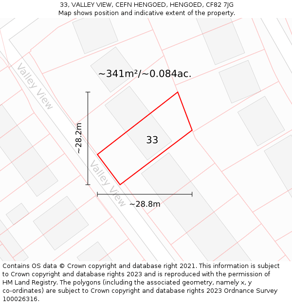 33, VALLEY VIEW, CEFN HENGOED, HENGOED, CF82 7JG: Plot and title map