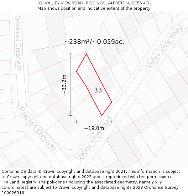 33, VALLEY VIEW ROAD, RIDDINGS, ALFRETON, DE55 4EU: Plot and title map