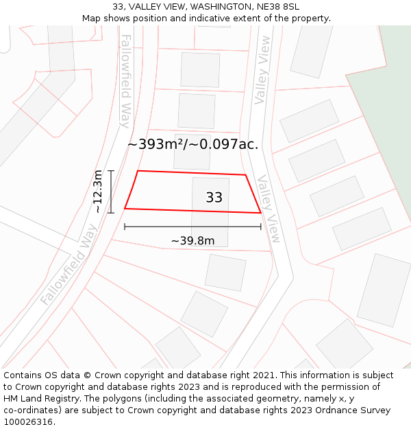 33, VALLEY VIEW, WASHINGTON, NE38 8SL: Plot and title map