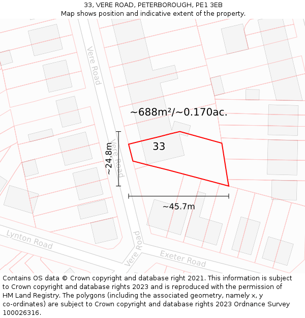 33, VERE ROAD, PETERBOROUGH, PE1 3EB: Plot and title map