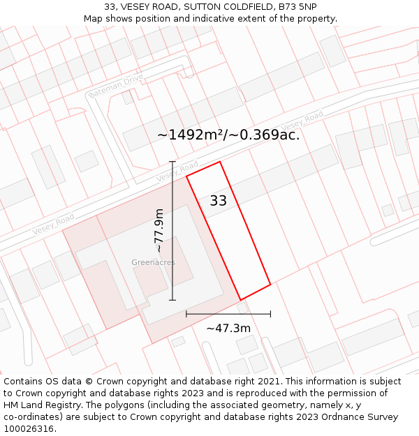 33, VESEY ROAD, SUTTON COLDFIELD, B73 5NP: Plot and title map