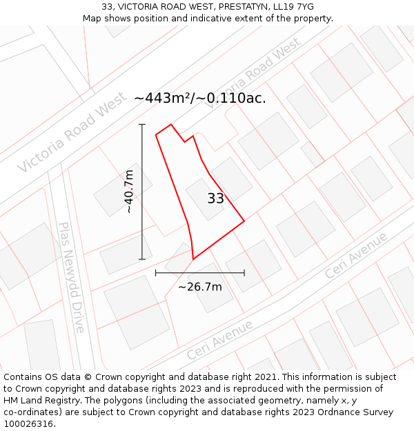 33, VICTORIA ROAD WEST, PRESTATYN, LL19 7YG: Plot and title map