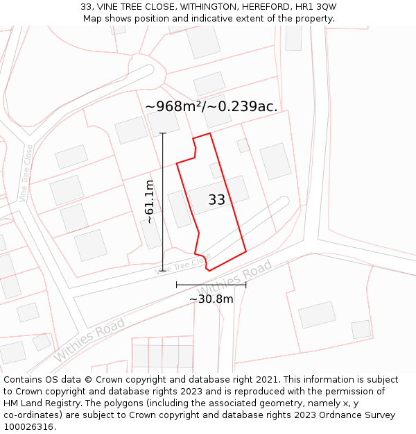 33, VINE TREE CLOSE, WITHINGTON, HEREFORD, HR1 3QW: Plot and title map