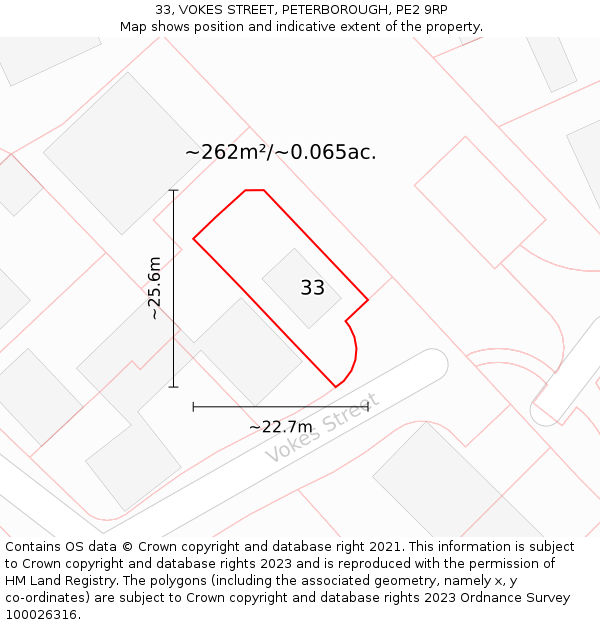 33, VOKES STREET, PETERBOROUGH, PE2 9RP: Plot and title map