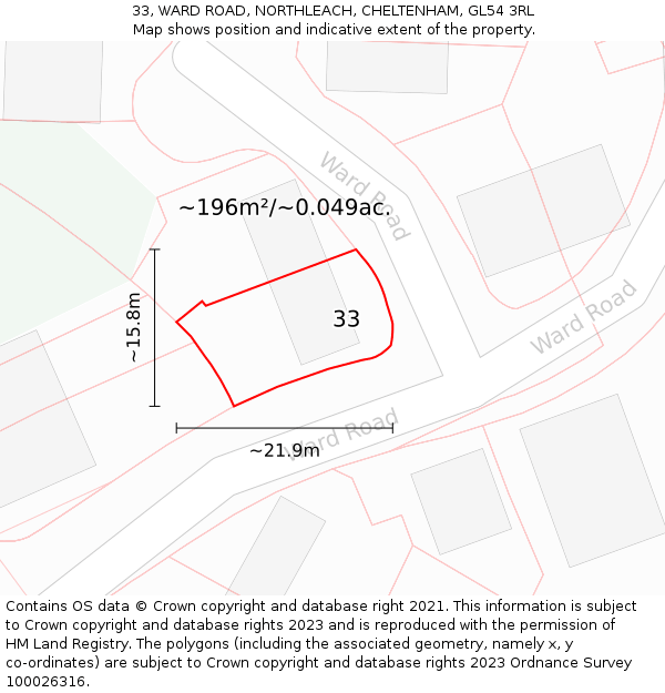 33, WARD ROAD, NORTHLEACH, CHELTENHAM, GL54 3RL: Plot and title map