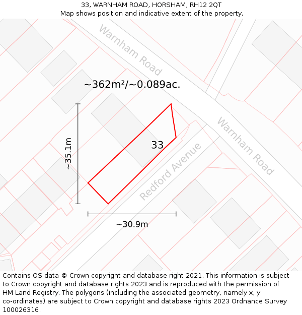 33, WARNHAM ROAD, HORSHAM, RH12 2QT: Plot and title map