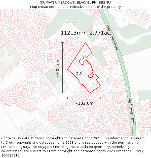 33, WATER MEADOWS, BLACKBURN, BB2 4UJ: Plot and title map