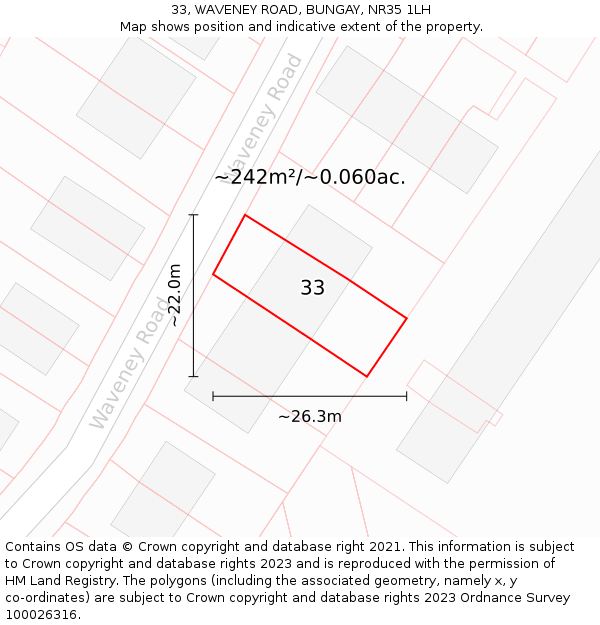 33, WAVENEY ROAD, BUNGAY, NR35 1LH: Plot and title map
