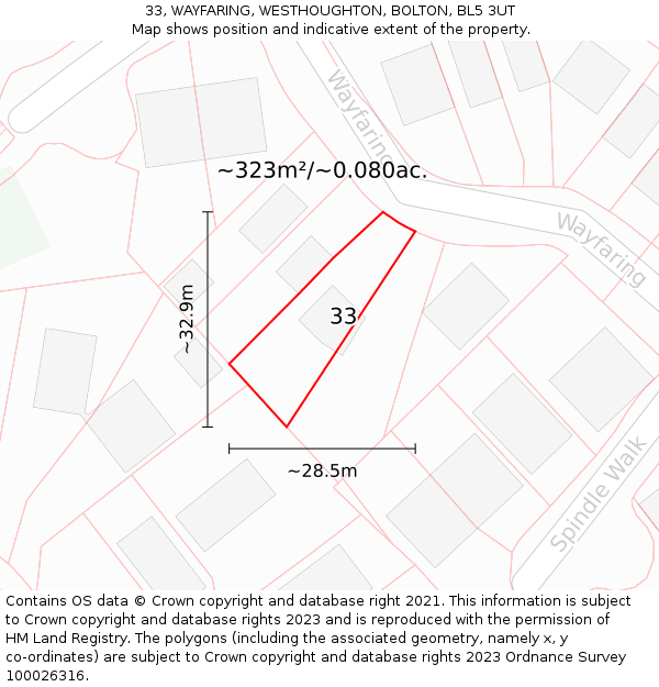 33, WAYFARING, WESTHOUGHTON, BOLTON, BL5 3UT: Plot and title map