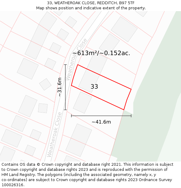 33, WEATHEROAK CLOSE, REDDITCH, B97 5TF: Plot and title map