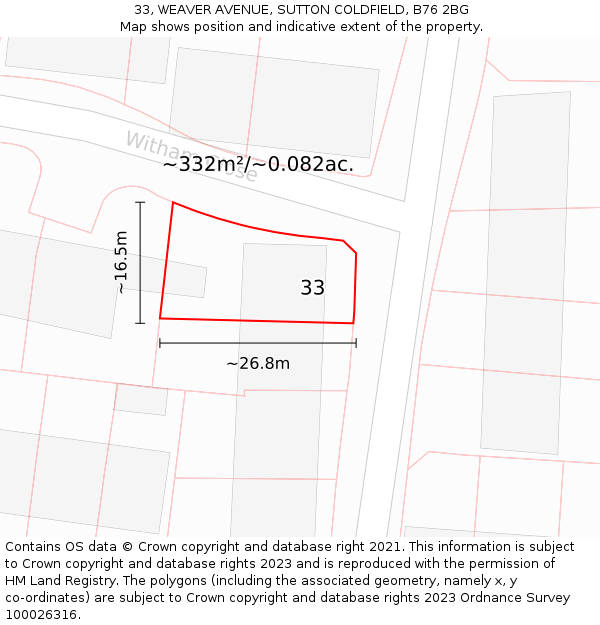 33, WEAVER AVENUE, SUTTON COLDFIELD, B76 2BG: Plot and title map
