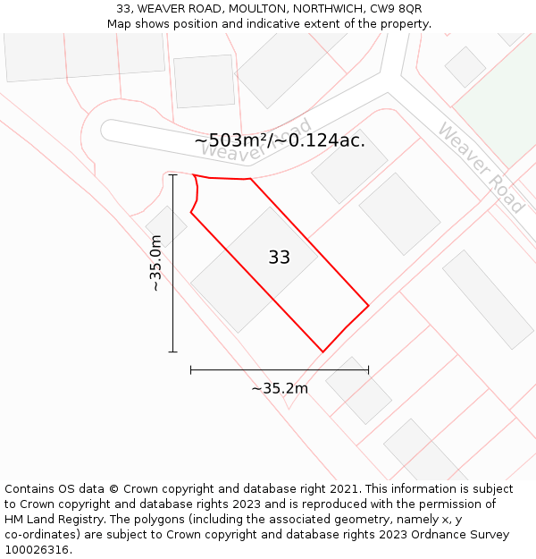 33, WEAVER ROAD, MOULTON, NORTHWICH, CW9 8QR: Plot and title map