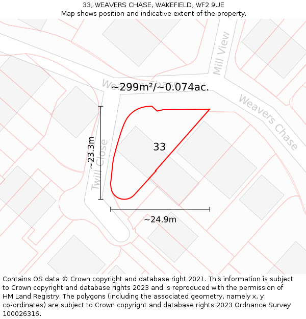 33, WEAVERS CHASE, WAKEFIELD, WF2 9UE: Plot and title map