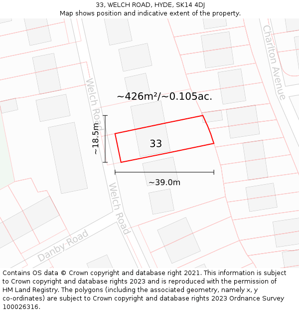 33, WELCH ROAD, HYDE, SK14 4DJ: Plot and title map