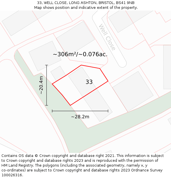 33, WELL CLOSE, LONG ASHTON, BRISTOL, BS41 9NB: Plot and title map