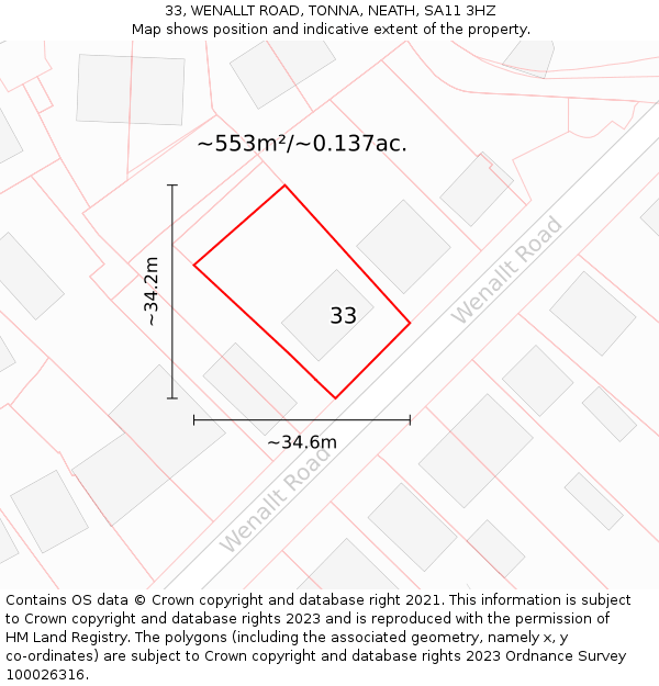 33, WENALLT ROAD, TONNA, NEATH, SA11 3HZ: Plot and title map