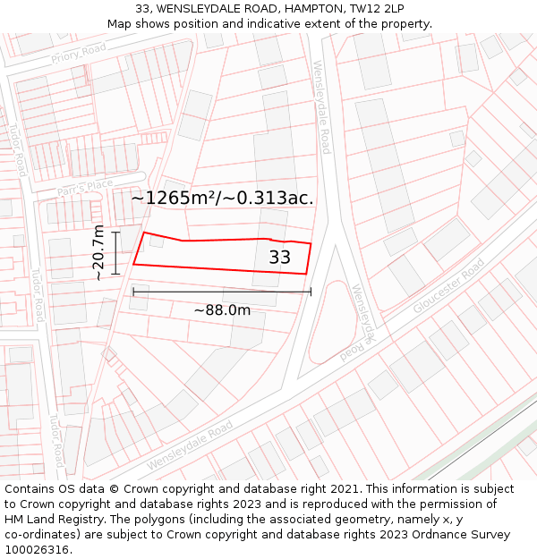 33, WENSLEYDALE ROAD, HAMPTON, TW12 2LP: Plot and title map