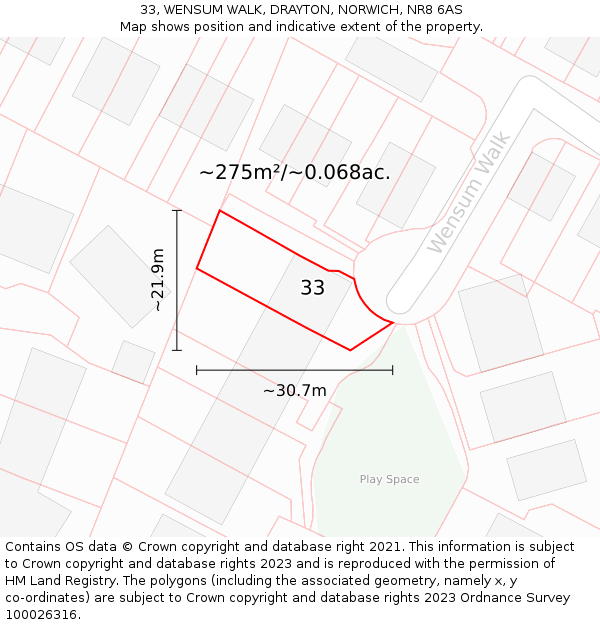 33, WENSUM WALK, DRAYTON, NORWICH, NR8 6AS: Plot and title map