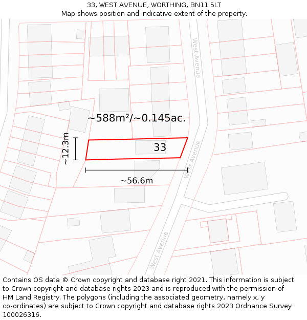 33, WEST AVENUE, WORTHING, BN11 5LT: Plot and title map
