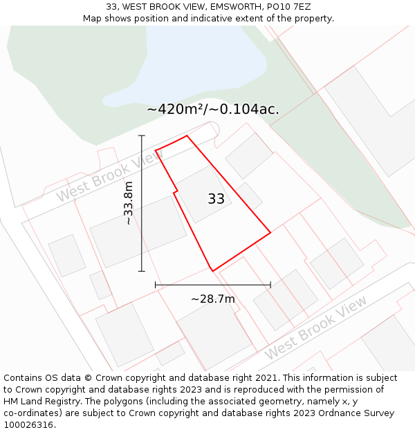 33, WEST BROOK VIEW, EMSWORTH, PO10 7EZ: Plot and title map
