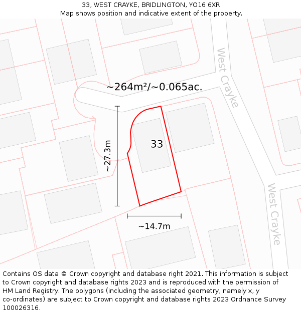 33, WEST CRAYKE, BRIDLINGTON, YO16 6XR: Plot and title map
