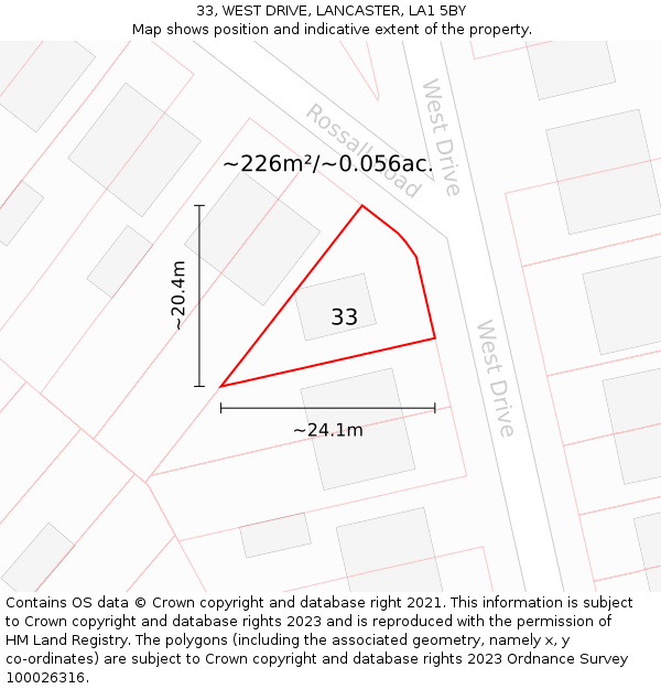 33, WEST DRIVE, LANCASTER, LA1 5BY: Plot and title map