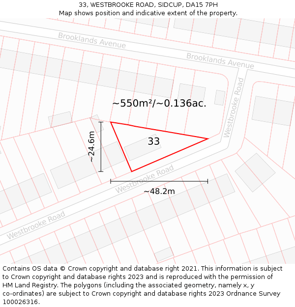 33, WESTBROOKE ROAD, SIDCUP, DA15 7PH: Plot and title map